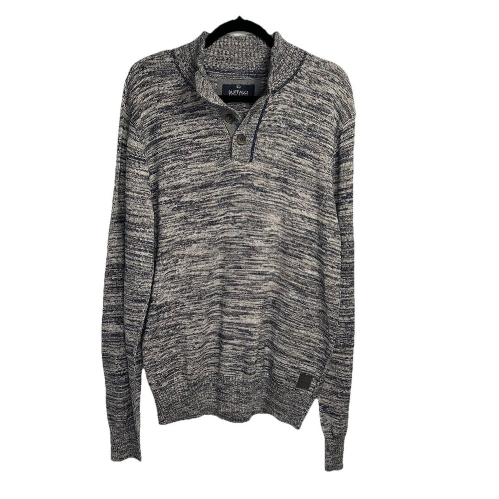 New Buffalo David‎ Britton Henley Sweater Men's XL Blue Gray Knit Cotton Preppy